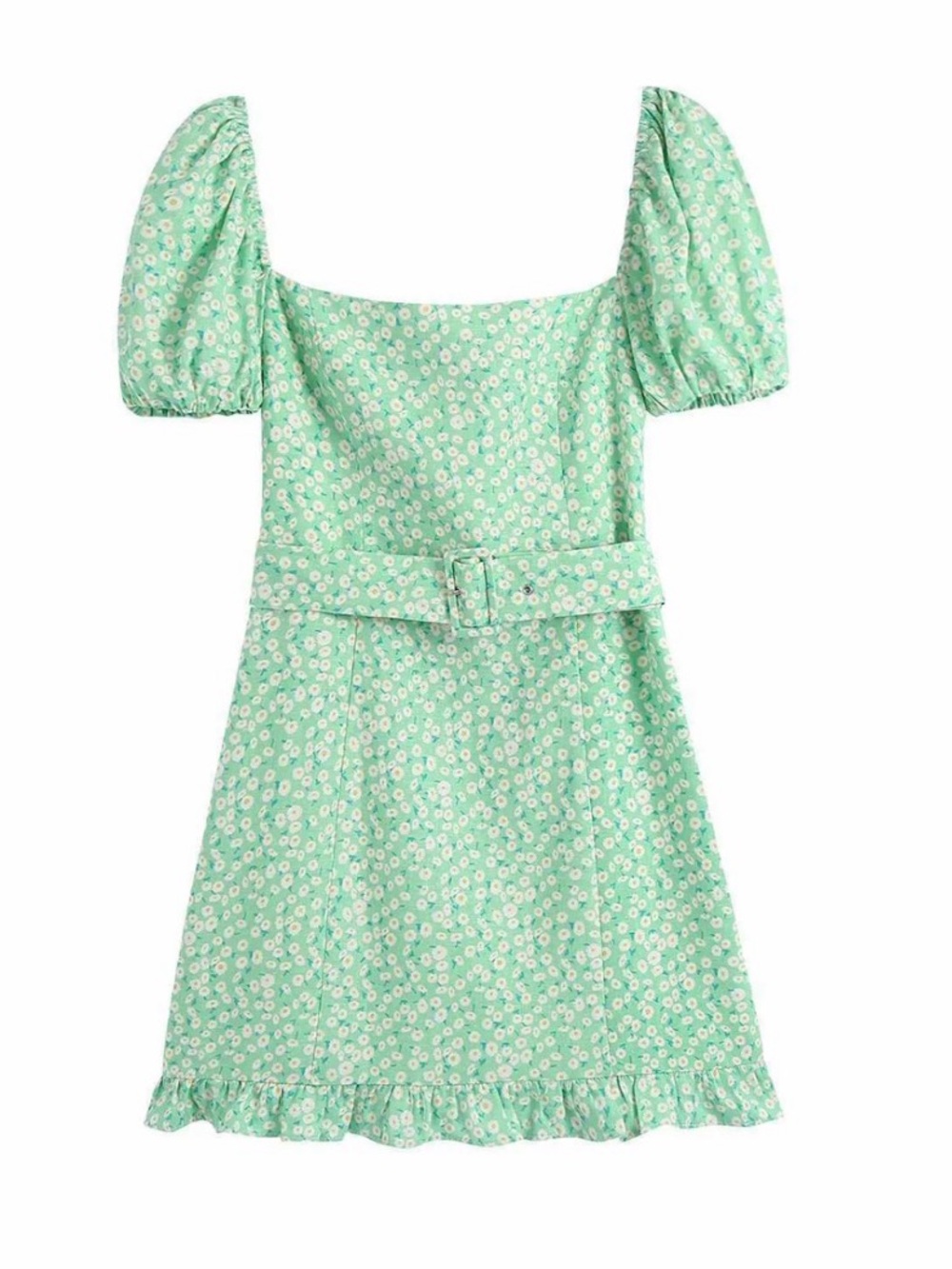 Zara green floral belted mini dress